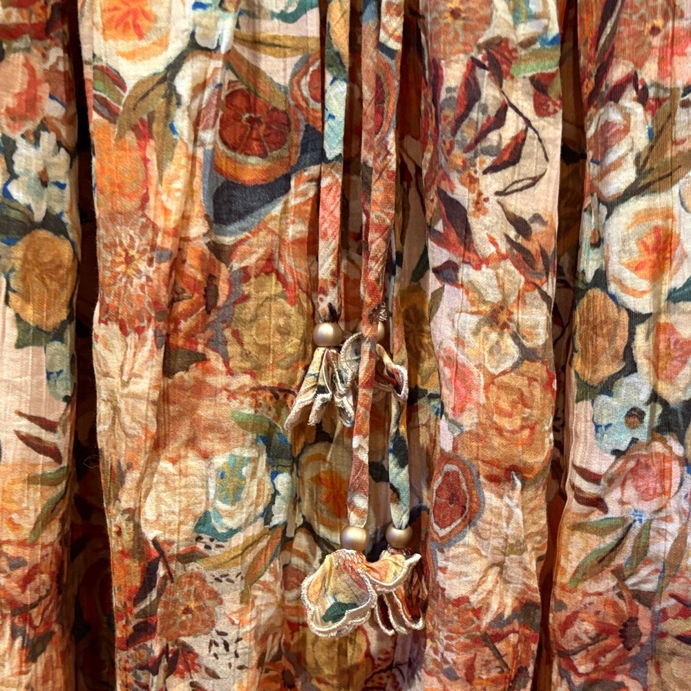 Floral Ruffled-Sleeve Midi Dress in Rust Floral - Picture 3 of 5